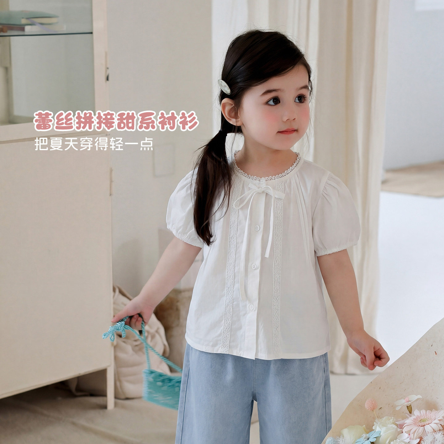 大小卷26新款夏款女童小清新衬衫韩版上衣短袖-615212
