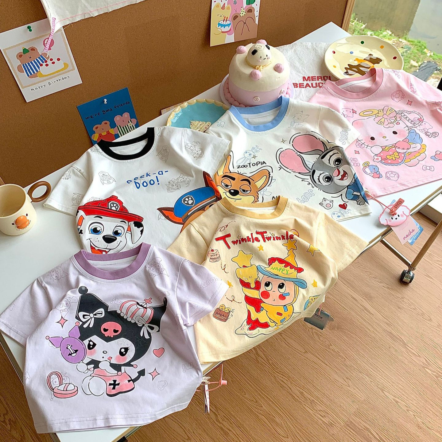 26夏短袖儿童卡通印花超可爱圆领T恤男童女童紫外线变光半袖上衣
