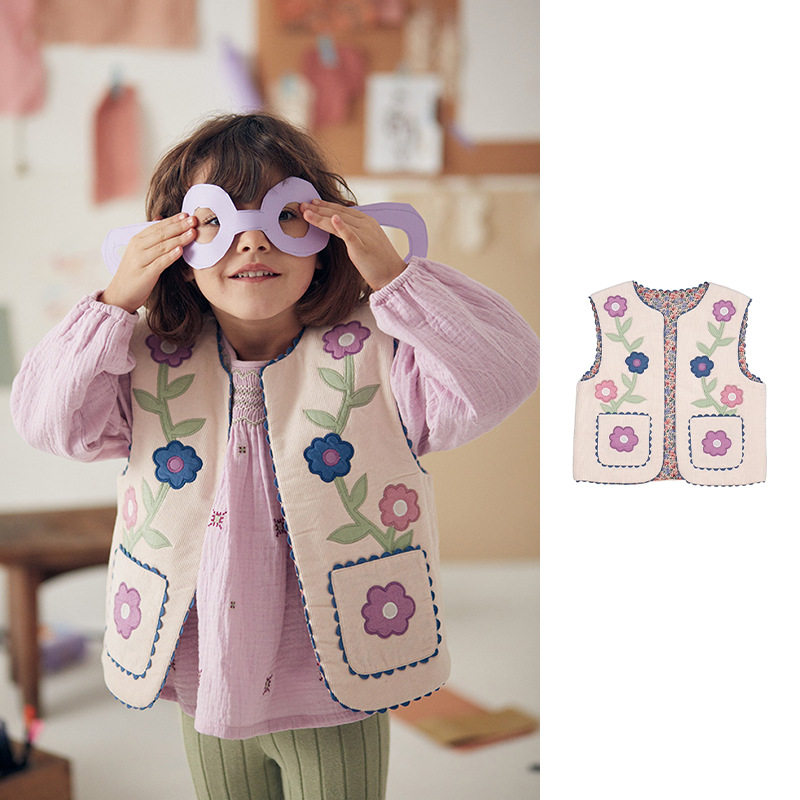 女童夹棉双面马甲2025欧美风秋冬保暖防风无袖棉服女孩厚款棉背心