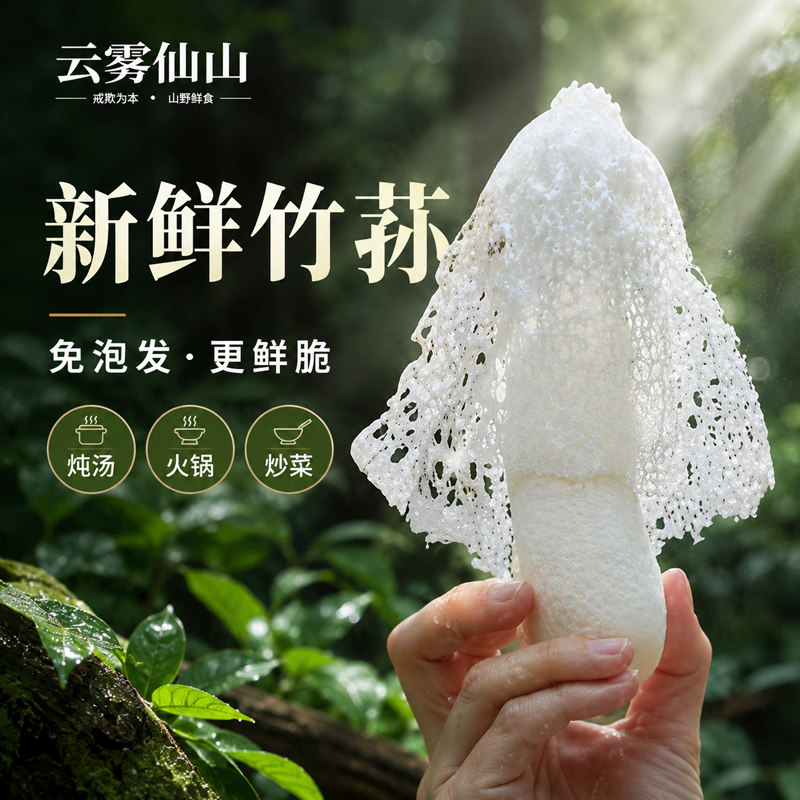 2026新鲜红托竹荪花鲜货500g 高端清香型竹笙雪裙仙子 非干货顺丰