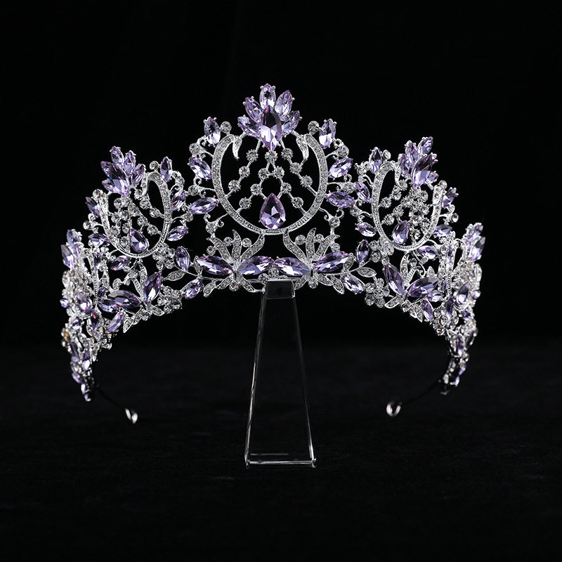 紫水晶皇冠头伴娘饰影楼水钻王冠走秀跟妆头箍超仙发箍新娘皇冠