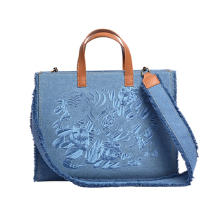 灵嗅原创设计大容量刺绣牛仔包斜挎休闲托特包 少量现货