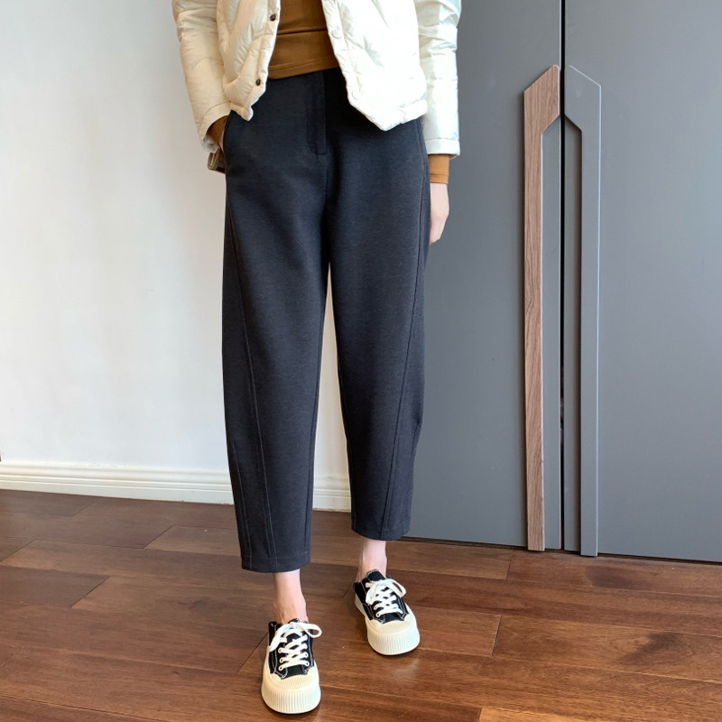 大码加绒九分哈伦毛呢裤女