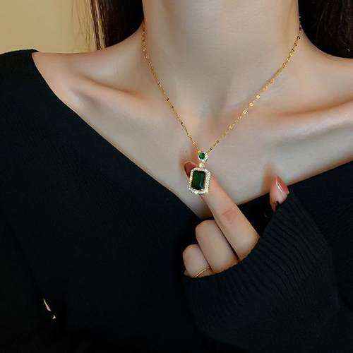 【一折专区】奥特莱斯清仓祖母绿水晶项链outlets女|金属结构件