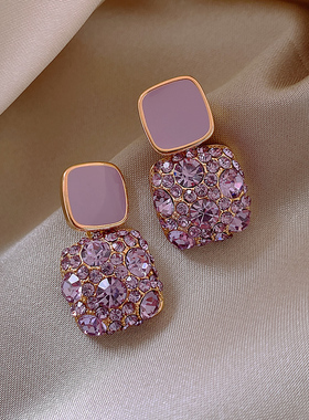 【一折专区】奥特莱斯清仓紫色方形耳钉环outlets女饰|金属结构件