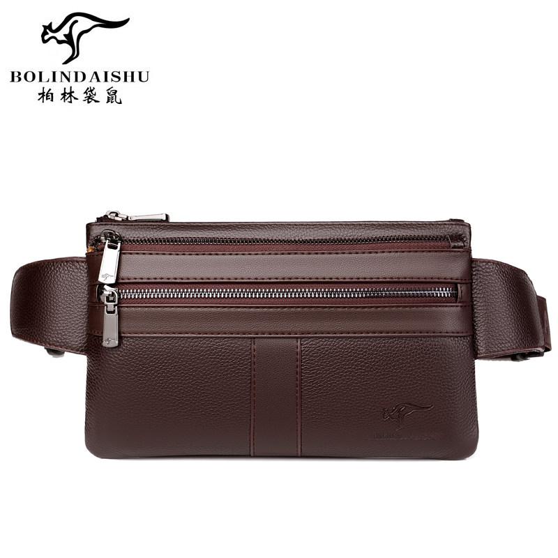 【柏林袋鼠】现货新款真皮胸包男士单肩小包多功能零钱包牛皮腰包