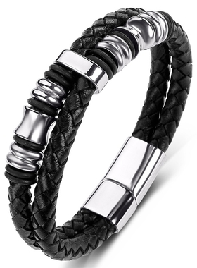 潮牌男钛钢红绳转运手链皮质