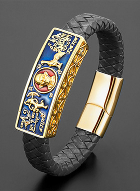 2023潮牌佛牌龙婆瑞手链信教钛钢潮牌手链男女同款红黑真皮手绳潮