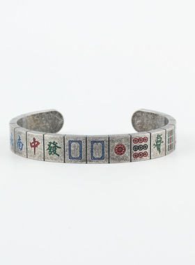 麻将手镯男创意欧美钛钢开口手镯女时尚个性百搭情侣手环潮牌配饰