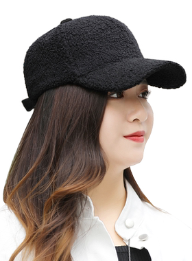 蓝色圆脸羊羔毛冬季棒球帽大头围