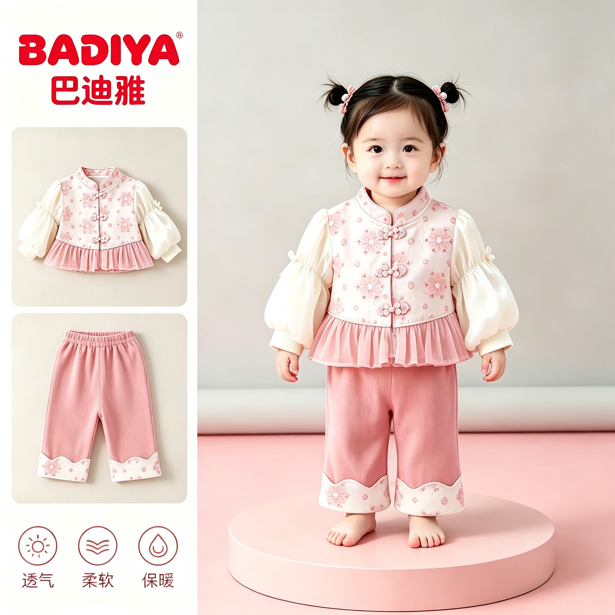 婴儿新年套装秋季汉服新中式国风女宝宝百天衣服春装女童周岁礼服图片