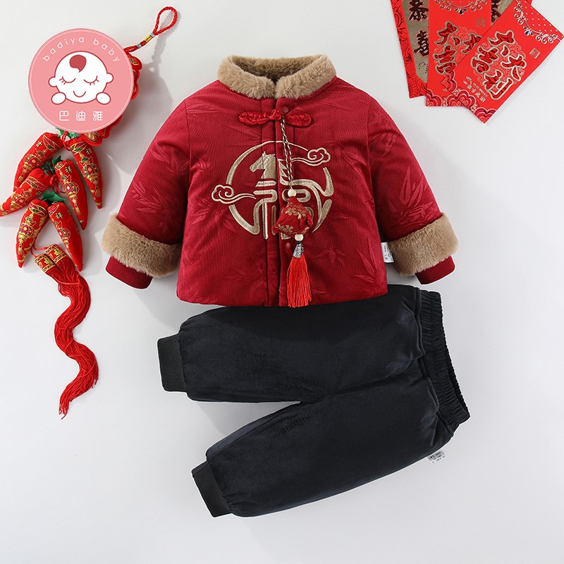 一周岁礼服男宝宝冬季套装婴儿百天衣服冬装男童过年新年装拜年服