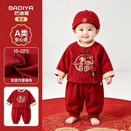 秋季男宝宝周岁礼服套装生日衣服婴儿百天抓周服装新中式唐装汉服