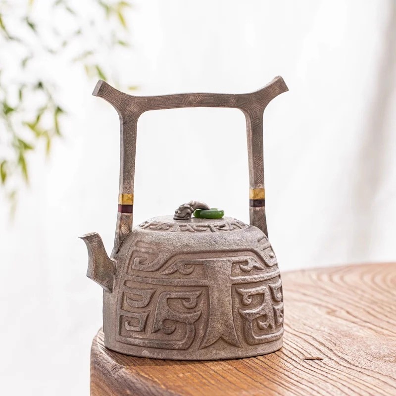 大师壶 隔热把碧玉单环钮三星堆秦权提梁大壶