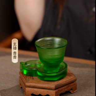 WCBL0204 琉璃 知己琉璃品茗杯 深绿 葫芦水晶杯垫