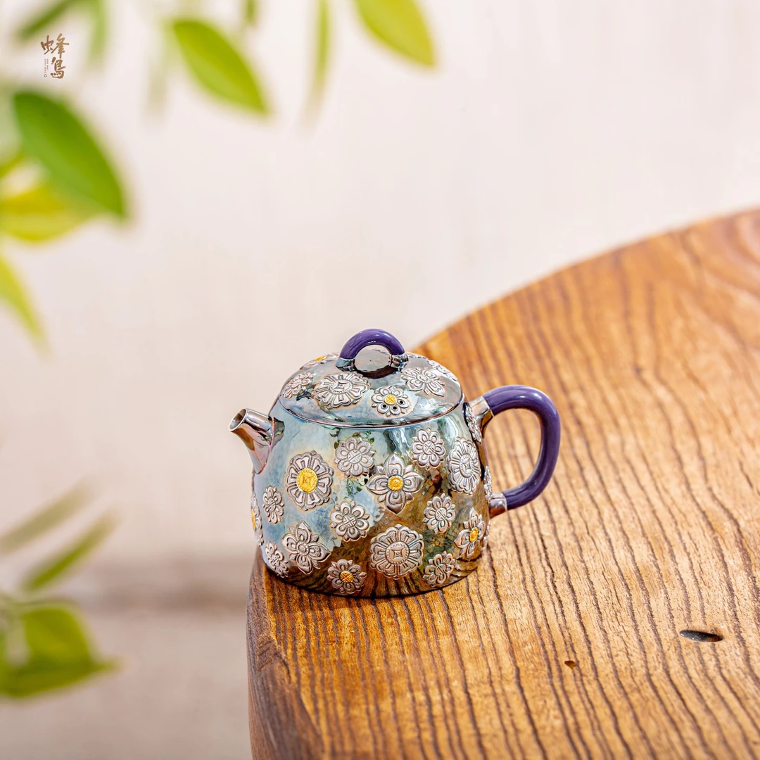 蜂鸟工坊 宝相花朵银壶999纯银泡茶壶家用功夫茶具泡茶壶银茶具