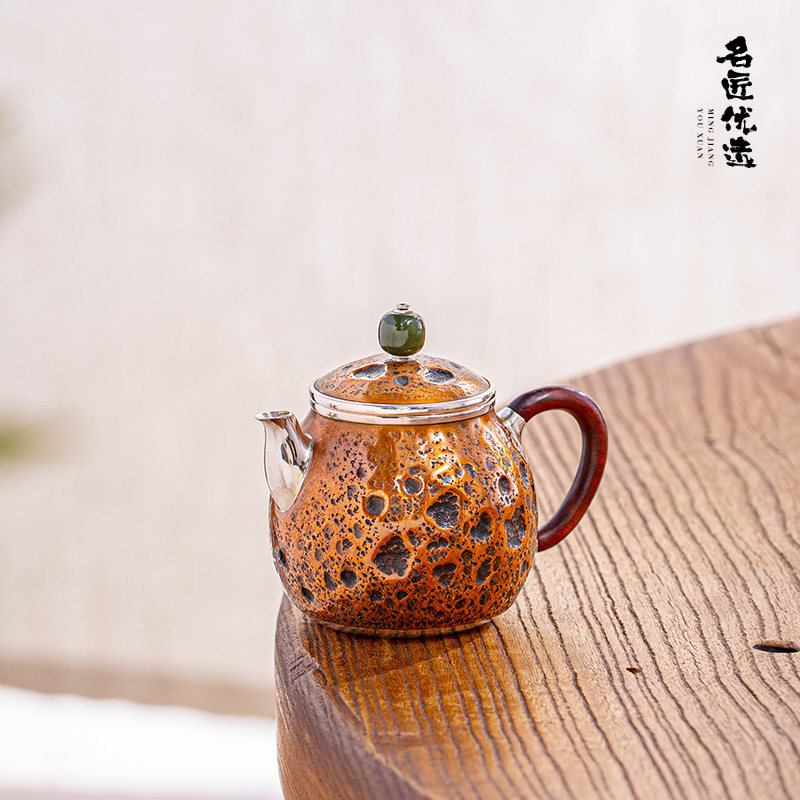 蜂鸟工坊 纯银999泡茶壶复古做旧铜包银壶茶壶家用煮茶器功夫茶具