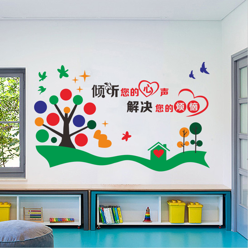 倾听你的声音幼儿园装饰学校农村留守儿童文化墙贴纸心理辅导咨询