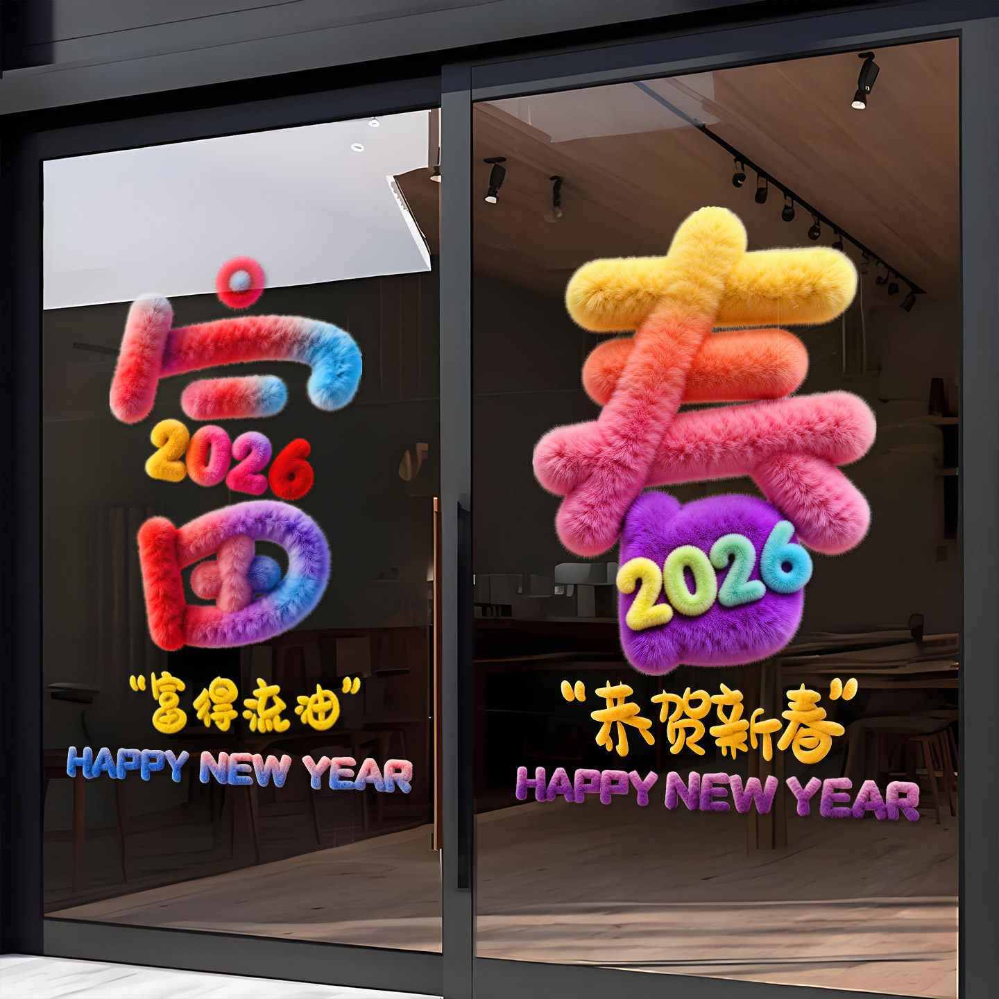 饭店奶茶福字新年贴2026马年好运窗花儿童服装店铺门窗贴画静电贴,家居饰品,门贴,淘宝优惠券,粉丝福利购,淘宝优惠卷