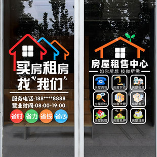 创意房产中介店铺玻璃门贴纸租售租赁房屋托管橱窗布置广告字贴画