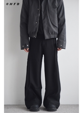 X1617 美式cleanfit结构设计微喇直筒裤垂感皱褶西裤阔腿裤男C831