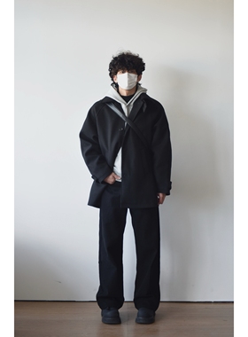 X1617 秋冬新款纯色百搭宽松舒适休闲毛呢中长款大衣外套男FY9308