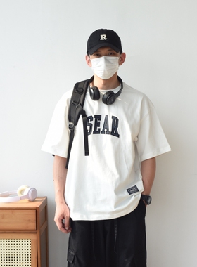 X1617 夏季日系新款纯棉重磅T恤300g刺绣印花圆领简约宽松短袖男