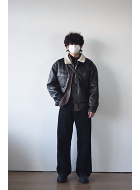 X1617 冬季美式cleanfit复古显高宽松羊羔毛领皮衣外套夹克男1060