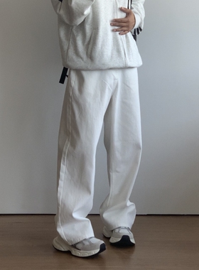 X1617  日系新款百搭宽松简约基础白色直筒裤垂感阔腿裤休闲男士