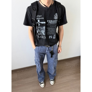 X1617 夏季美式潮流新款百搭字母印花重磅圆领半袖T恤短袖男6029