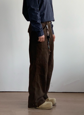 X1617 日系新款百搭舒适纯色工装裤休闲裤垂感宽松直筒裤男K7525