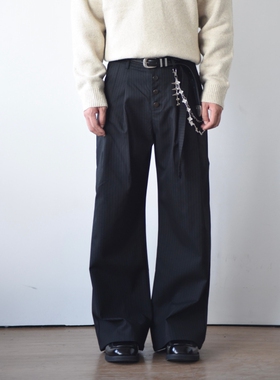 X1617 美式cleanfit高街宽松垂感直筒裤阔腿休闲裤条纹西裤男C920