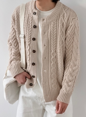 X1617 美式cleanfit短款针织衫外套宽松慵懒风圆领纽扣毛衣M1358