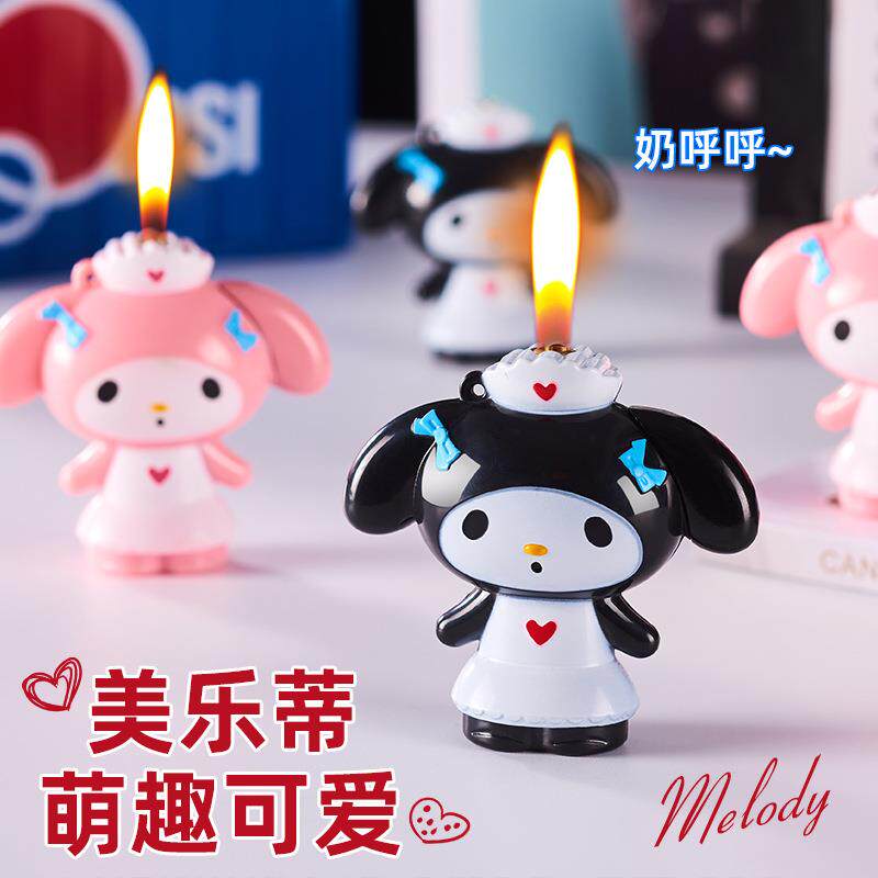 新款创意个性项链钥匙扣明火打火机彩色充气打火机可爱美乐蒂图案