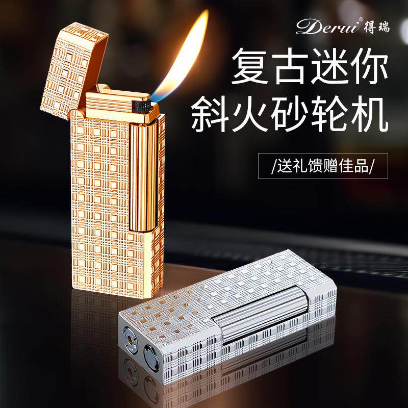 新款复古明火45&deg;斜出火焰充气打火机精美雕刻工艺 抖音网红热销