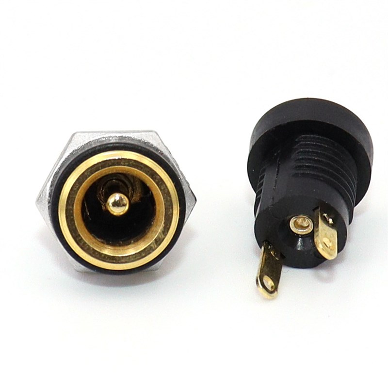 DC电源插座DC022B全铜镀金5521/5525直流电Q源插座立式带螺纹母座