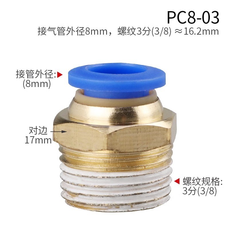 PC螺纹直通快速接头8-02气动气管快插10-03空压机气W泵12-04铜