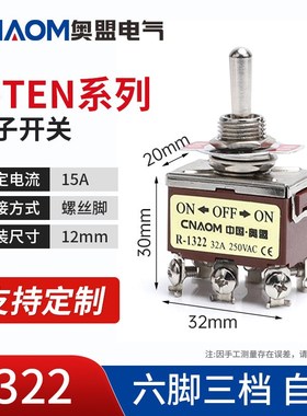 32A优质紫色钮子开关1021纽子ETEN-1322 6脚K三档12mm拨动15A 250