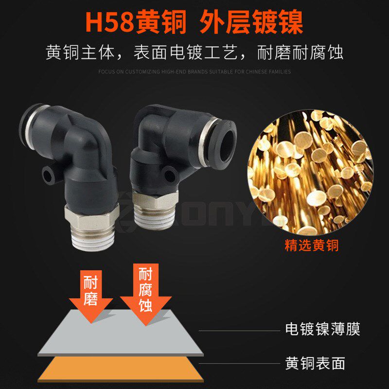 黑色气动气管接头快速插接m头90度L型弯头 PL4-M5/6-01/8-02/10-0