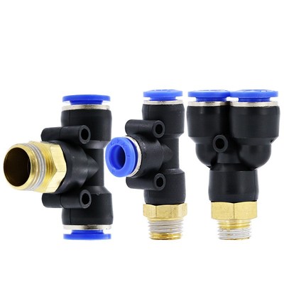 气管三通接头1g0mm配件PB8-02快插y型带螺纹PD6-01气动快速空压机