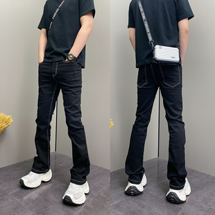 小众ins黑色百搭微喇牛仔裤 子显瘦高街长裤 男秋季 弯刀裤 新款 美式