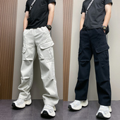 潮牌复古做旧直筒牛仔裤 男款 秋冬宽松百搭多口袋休闲工装 美式 裤 子