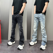 复古微喇直筒牛仔裤 男2026春季 铆钉装 美式 饰做旧显瘦高街休闲长裤