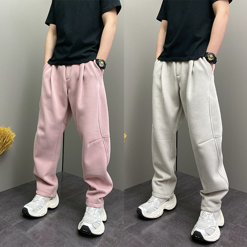 冬季潮牌加绒粉色休闲弯刀裤男宽松哈伦直筒卫裤百搭松紧腰运动裤,男装,休闲裤,淘宝优惠券,粉丝福利购,淘宝优惠卷