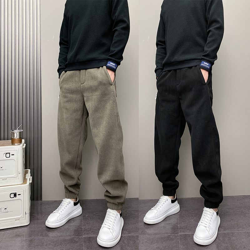 2024年冬季加绒加厚潮流韩版束脚裤青年男士美式ins休闲运动卫裤