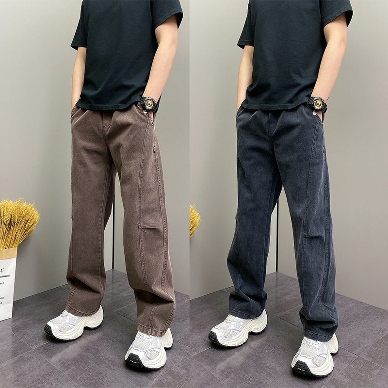 美式复古做旧渐变色水洗牛仔裤男款秋冬宽松直筒裤潮牌阔腿弯刀裤,男装,休闲裤,淘宝优惠券,粉丝福利购,淘宝优惠卷
