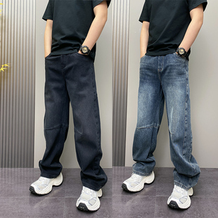 加绒加厚休闲裤 阔腿长裤 做旧牛仔裤 弯刀宽松直筒裤 子 男士 秋冬新款