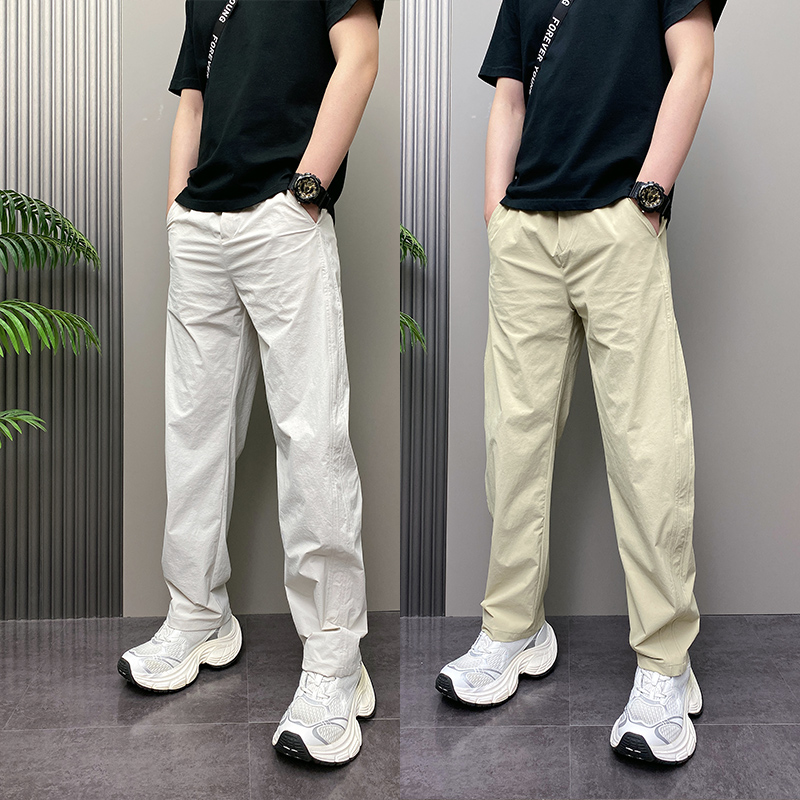 夏季潮流韩版卡其色纯色直筒裤