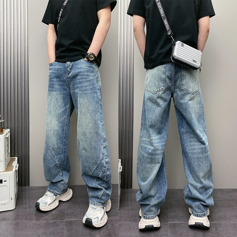 春季男士潮流腰带设计直筒牛仔裤