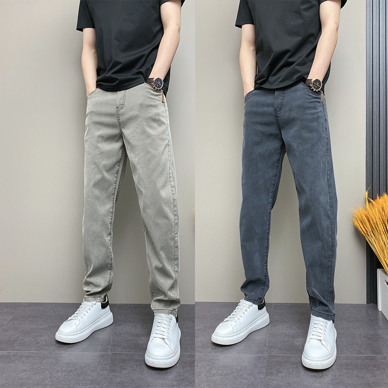 夏季薄款韩版简约纯色弹力牛仔裤